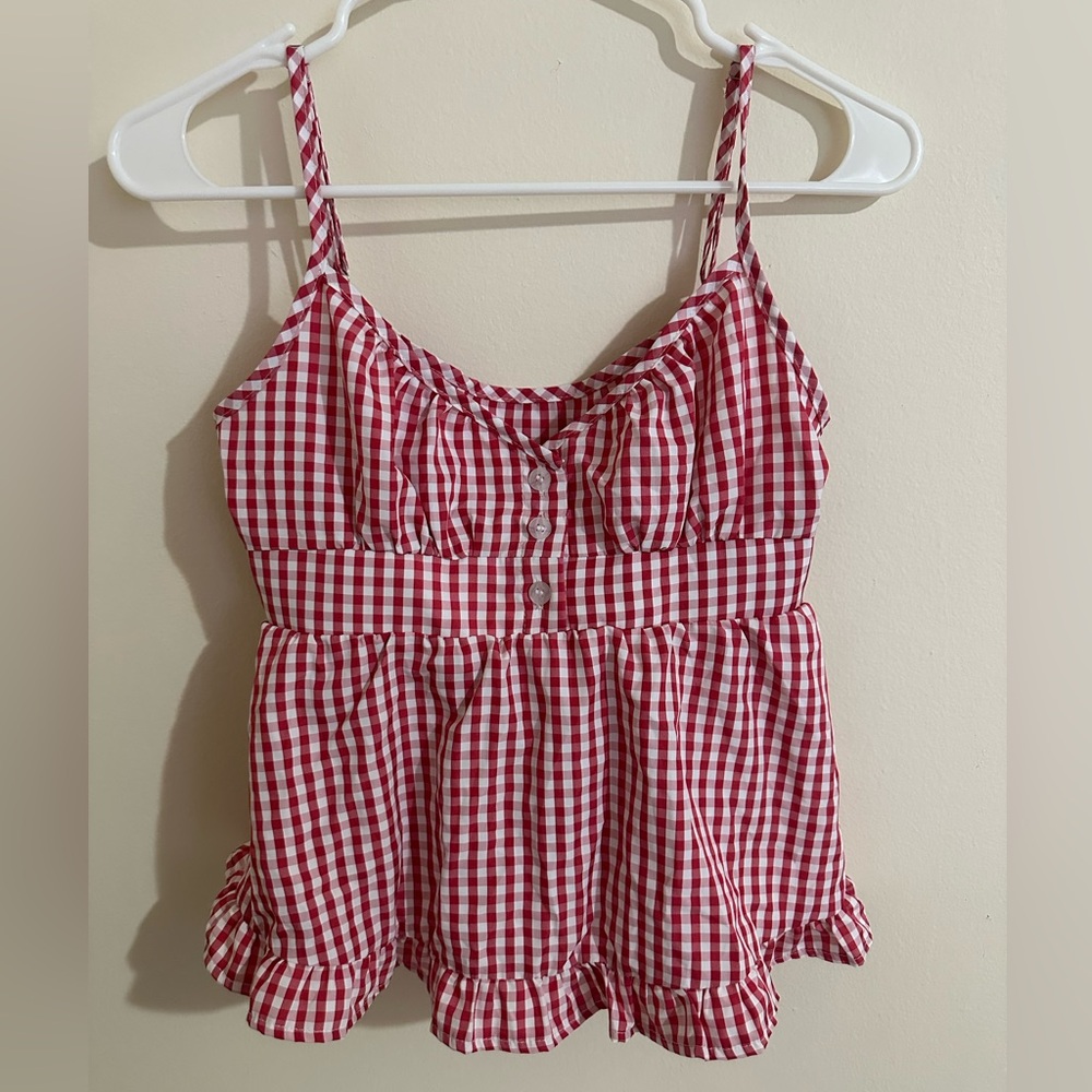 SHEIN Red and White Gingham Tank